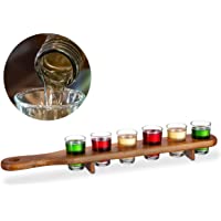 Relaxdays Set de 6 vasos para chupitos- Porta chupitos- 4 cl- Medio metro- Marrón